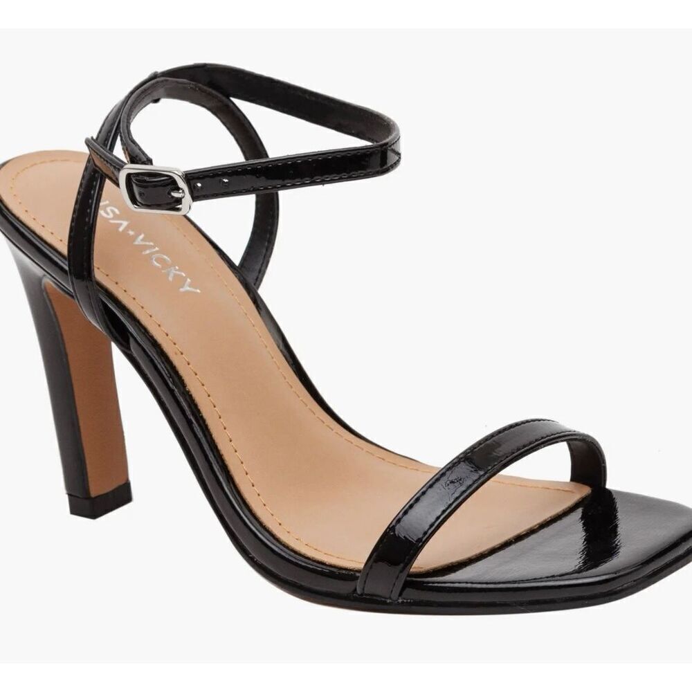 LISA VICKY - GRACE ANKLE STRAP SANDAL IN BLACK SIZE 8.5M New With Box